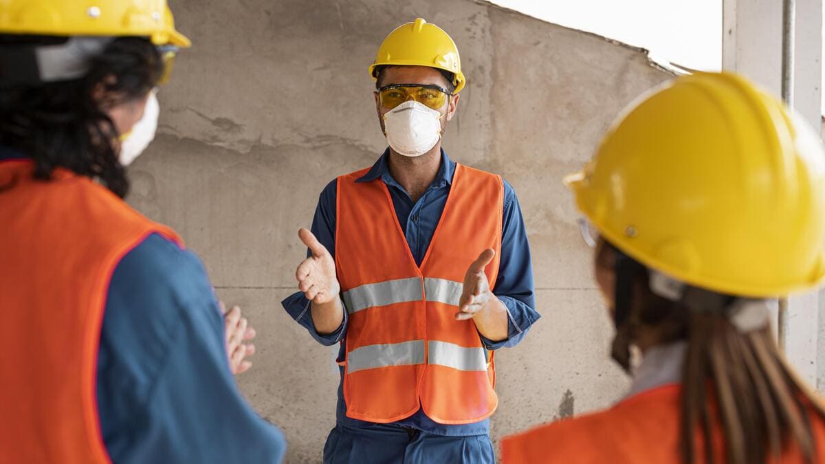 Employees with safety equipment