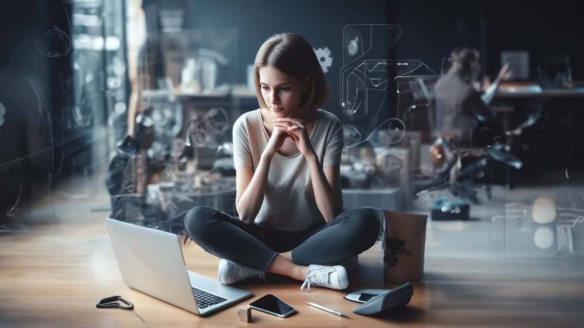 teen girl working on laptop